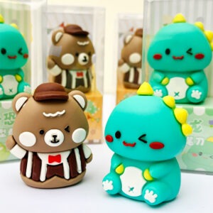 Cute Silicone Pencil Sharpener – Brown Bear & Green Dino