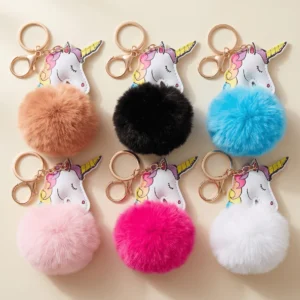 Unicorn Pom-Pom Keychain